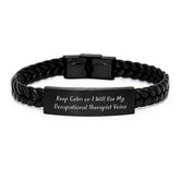 Funny Occupational Therapist Gifts for Men from Friends - Keep Calm Or I Will Use My Occupational Therapist Voice, Interlaced Leather Bracelet, Christmas Unique Gifts for Occupational Therapist - Image 1